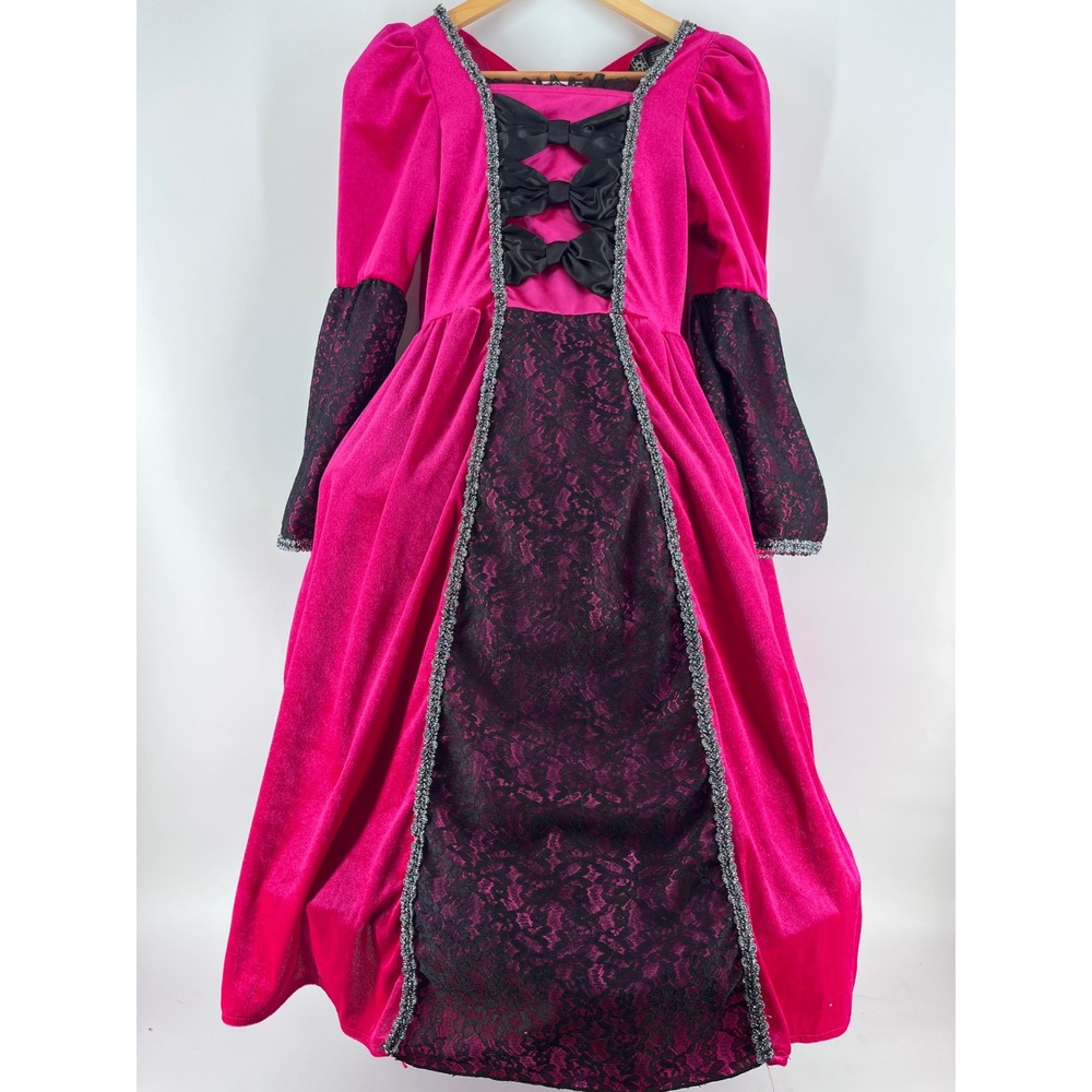 Pink Velvet Princess Costume Dress Bows Girls Medium 10-12 Regal Halloween